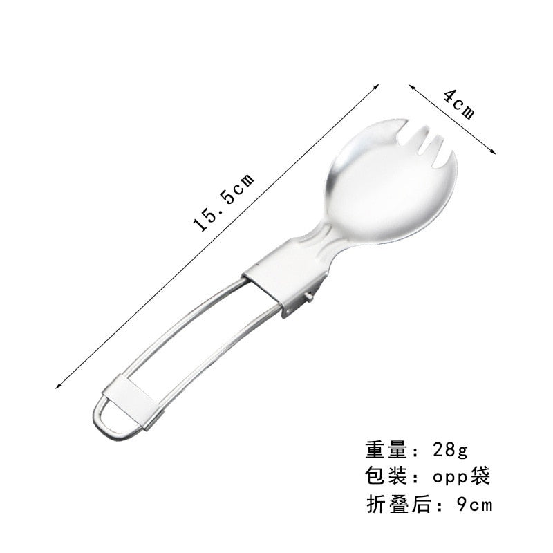 Outdoor Camping Picnic Stainless Steel Spoon Tableware Camp Titanium Spork Folding Camp Spoon Utensil Portable Camping Equipment