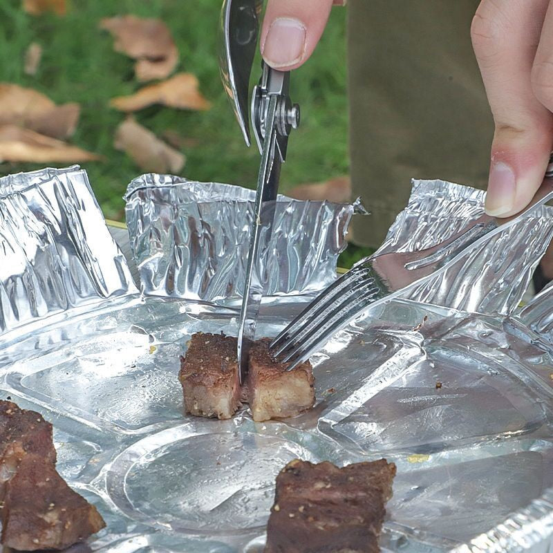 Outdoor Camping Utensils Multi-function Hunting Military Cutlery Knife Fork Spoon Tableware Kit Portable Folding Cutlery