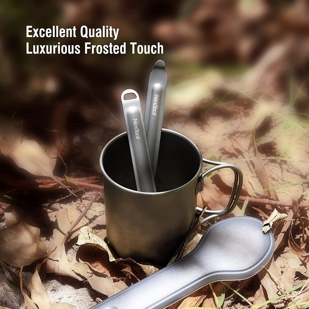Xiaomi NexTool Outdoor Pure Titanium Spork and Spoon Reusable Camping Utensil Set with Case for Camping 6.29-Inch Long Handle