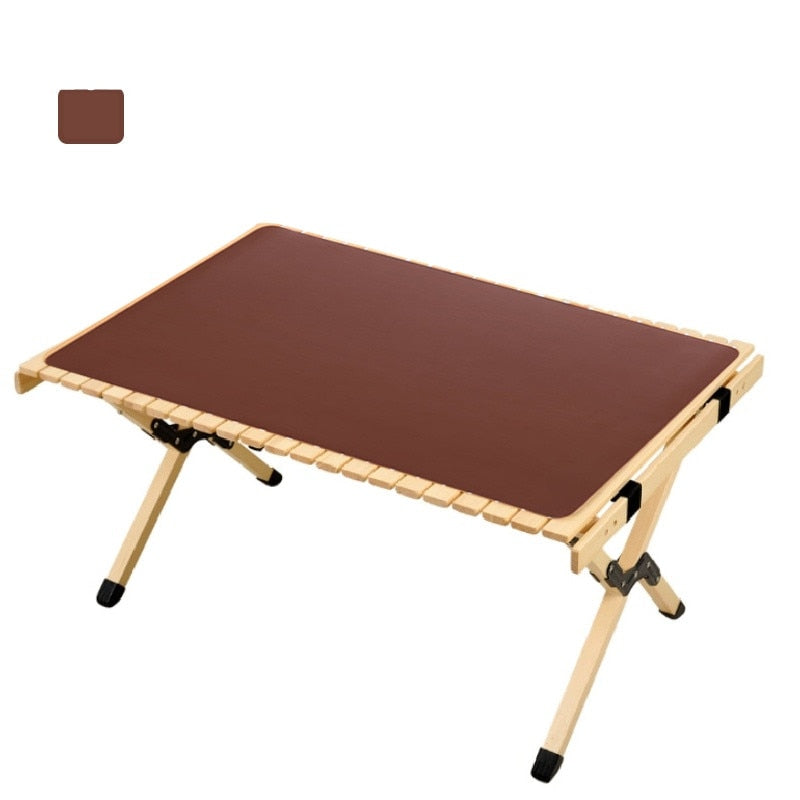 Table Mat Camping Wood Roll Table Mat 85 115 PU Leather Thicken Waterproof Heat-Resistant Wooden Desk Pad For Outdoor Picnic BBQ