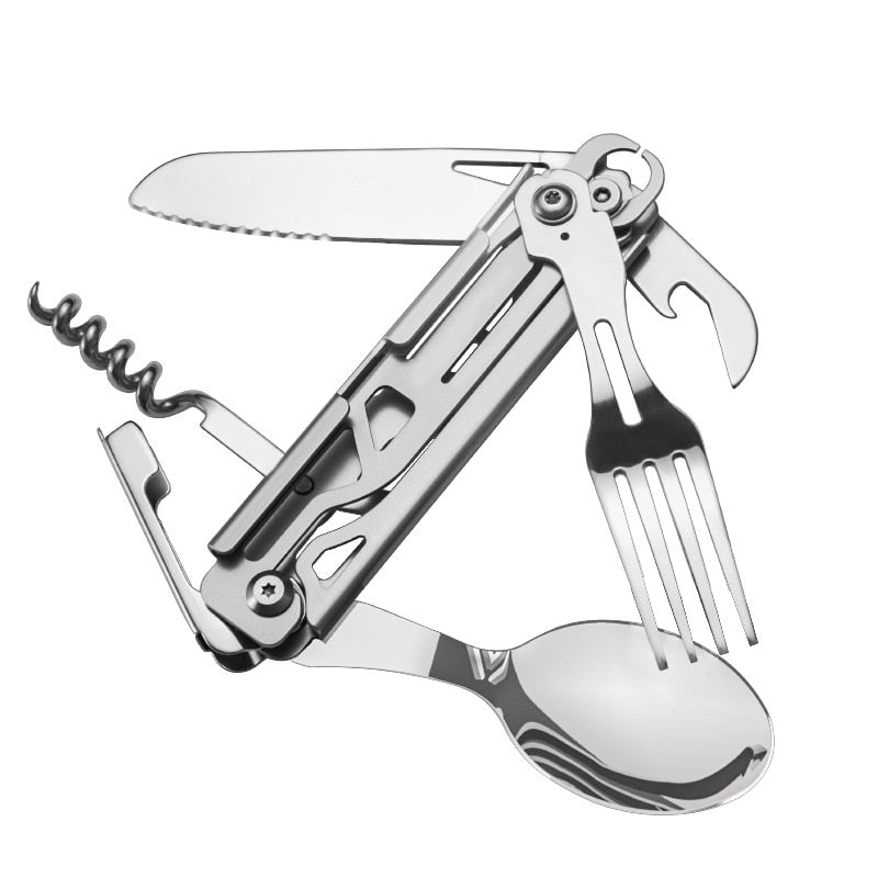 Outdoor Camping Utensils Multi-function Hunting Military Cutlery Knife Fork Spoon Tableware Kit Portable Folding Cutlery