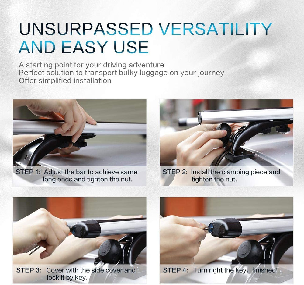 Side Roof Rail Rack Cross Bars with 3 Pair of Mounting Clamps