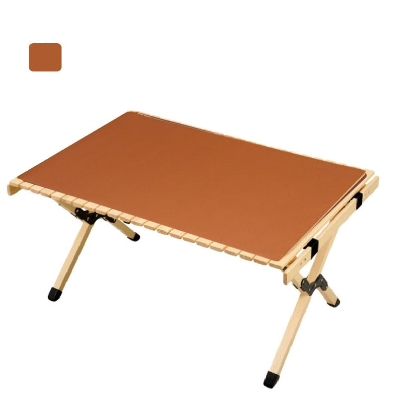 Table Mat Camping Wood Roll Table Mat 85 115 PU Leather Thicken Waterproof Heat-Resistant Wooden Desk Pad For Outdoor Picnic BBQ