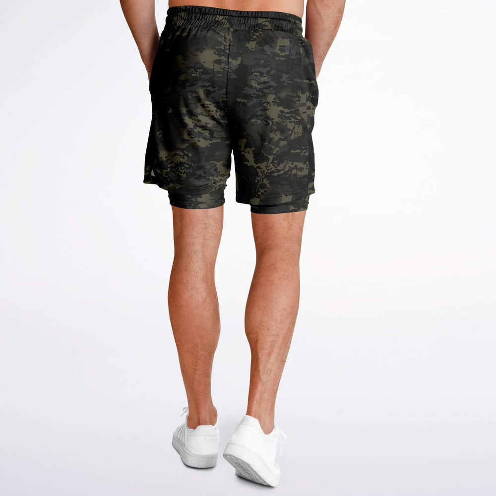 Equippage Men's 2-in-1 Black MultiCam Shorts