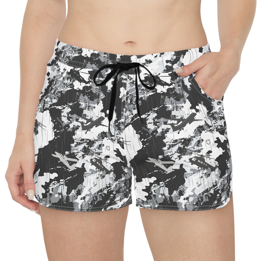 PRESS Camo Women’s Casual Shorts — Grey/Black/White Exercise Lounge & Activewear