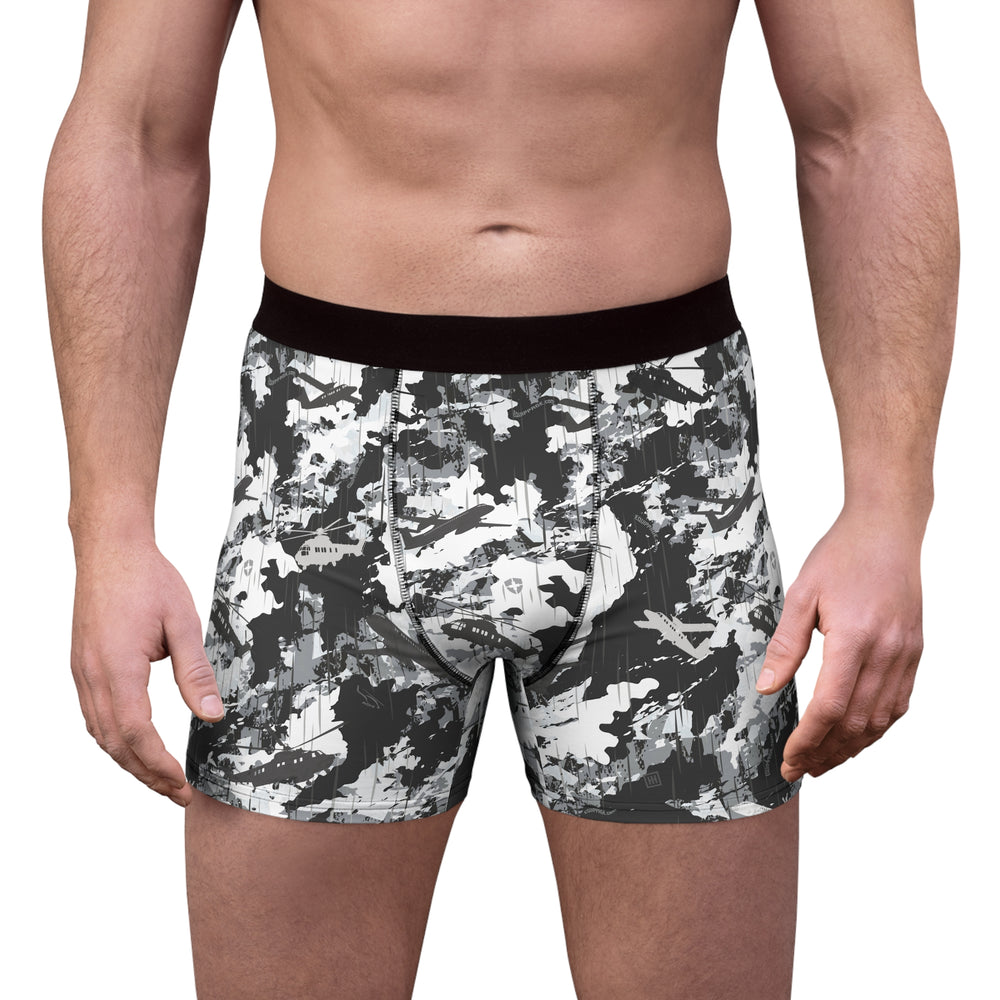 PRESS Camo Men’s Boxer Briefs — Grey/Black/White Camouflage Aircraft Pattern