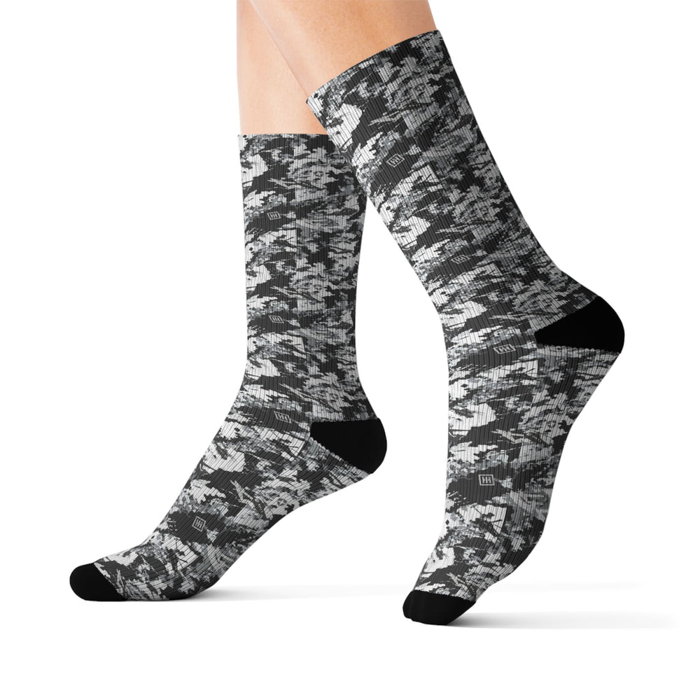 Black & White Camo Sublimation Socks — Camouflage Crew Socks - Equippage.com