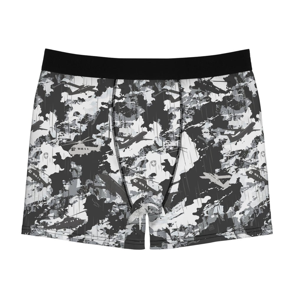 PRESS Camo Men’s Boxer Briefs — Grey/Black/White Camouflage Aircraft Pattern