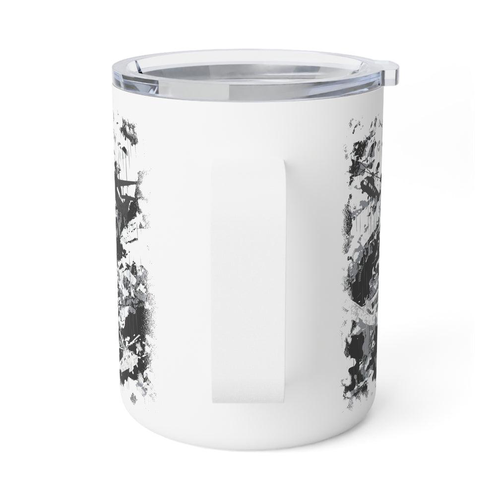 PRESS Camo Insulated Coffee Mug – 10oz — Grey/Black/White Camouflage Pattern Design