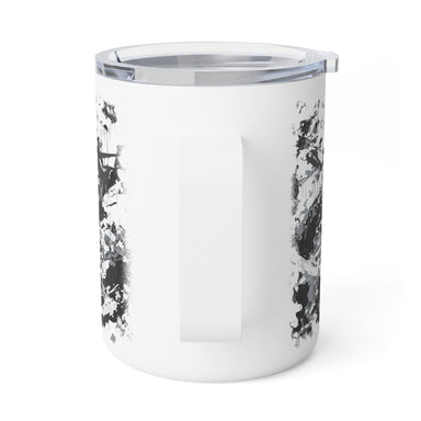 PRESS Camo Insulated Coffee Mug – 10oz — Grey/Black/White Camouflage Pattern Design - Equippage.com