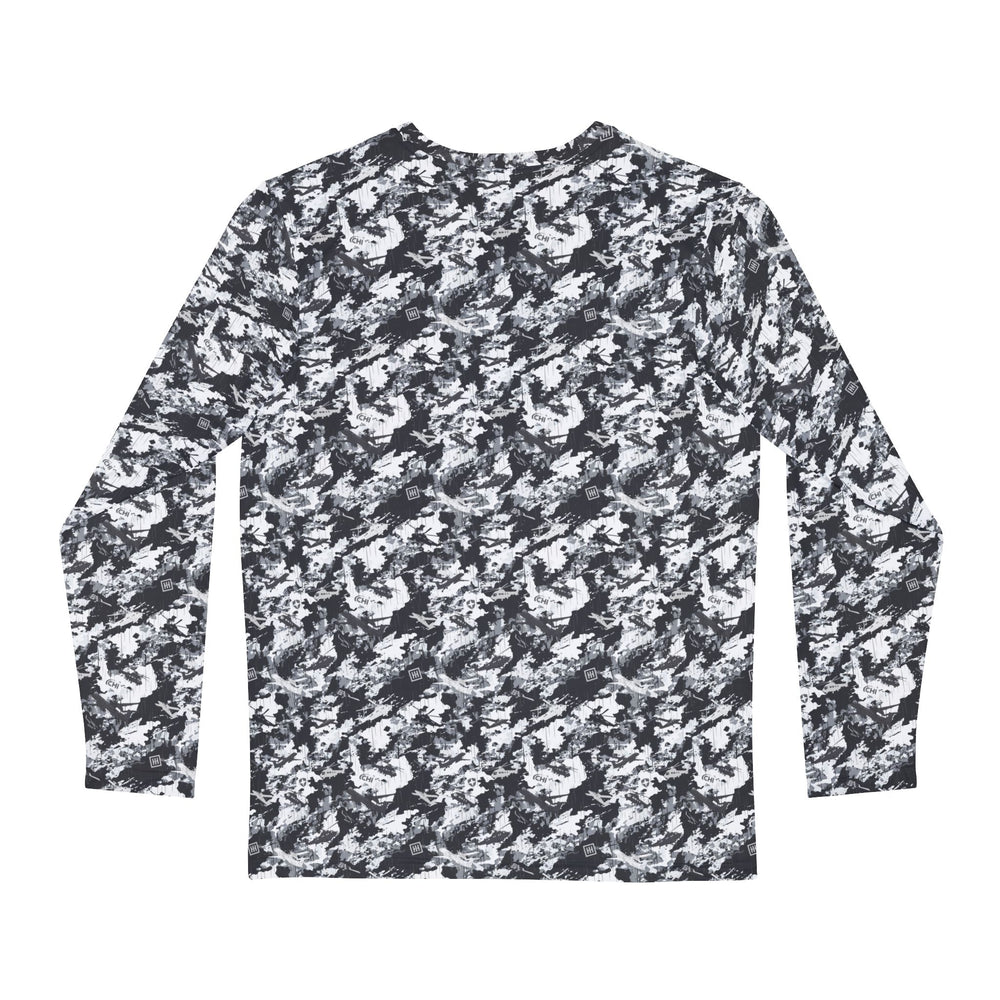 Men's Long Sleeve Shirt — Black & White Camo All-Over Print - Equippage.com