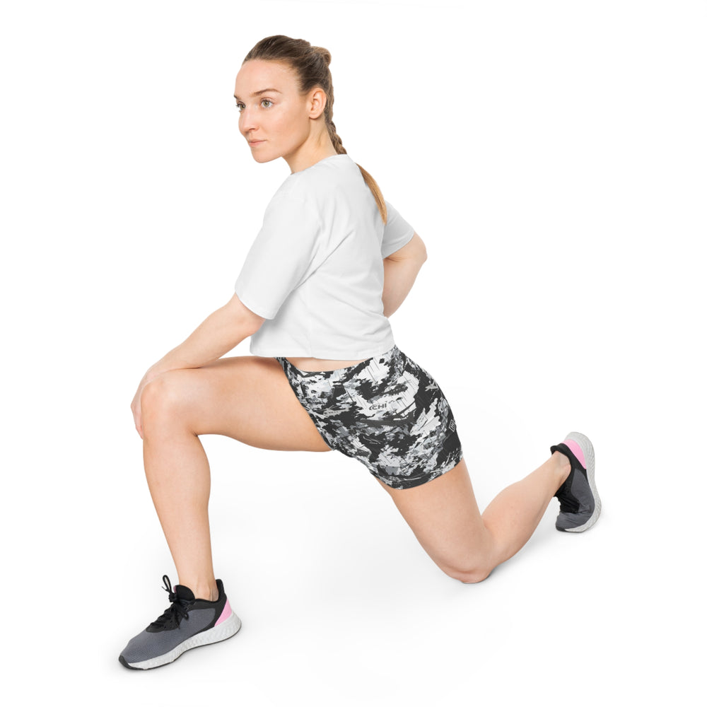 Black & White Camo Women's Shorts — All-Over Print Activewear - Equippage.com