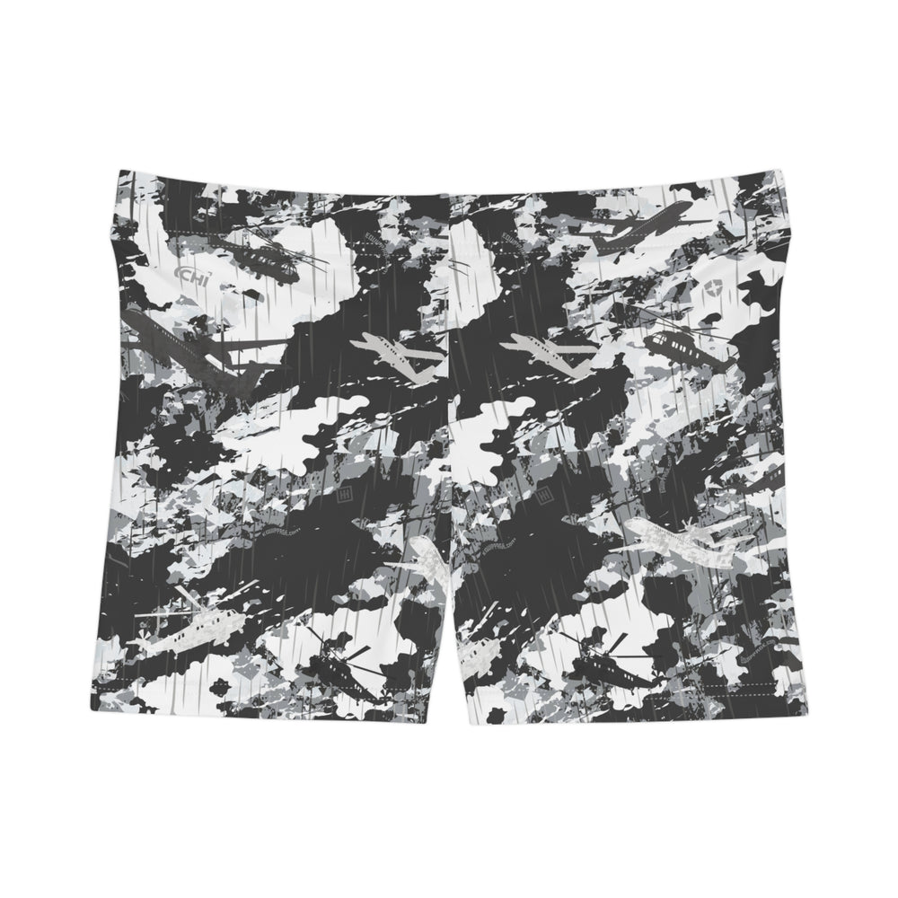 PRESS Camo Women’s Shorts — Exercise Yoga Activewear Stretchy Shorts