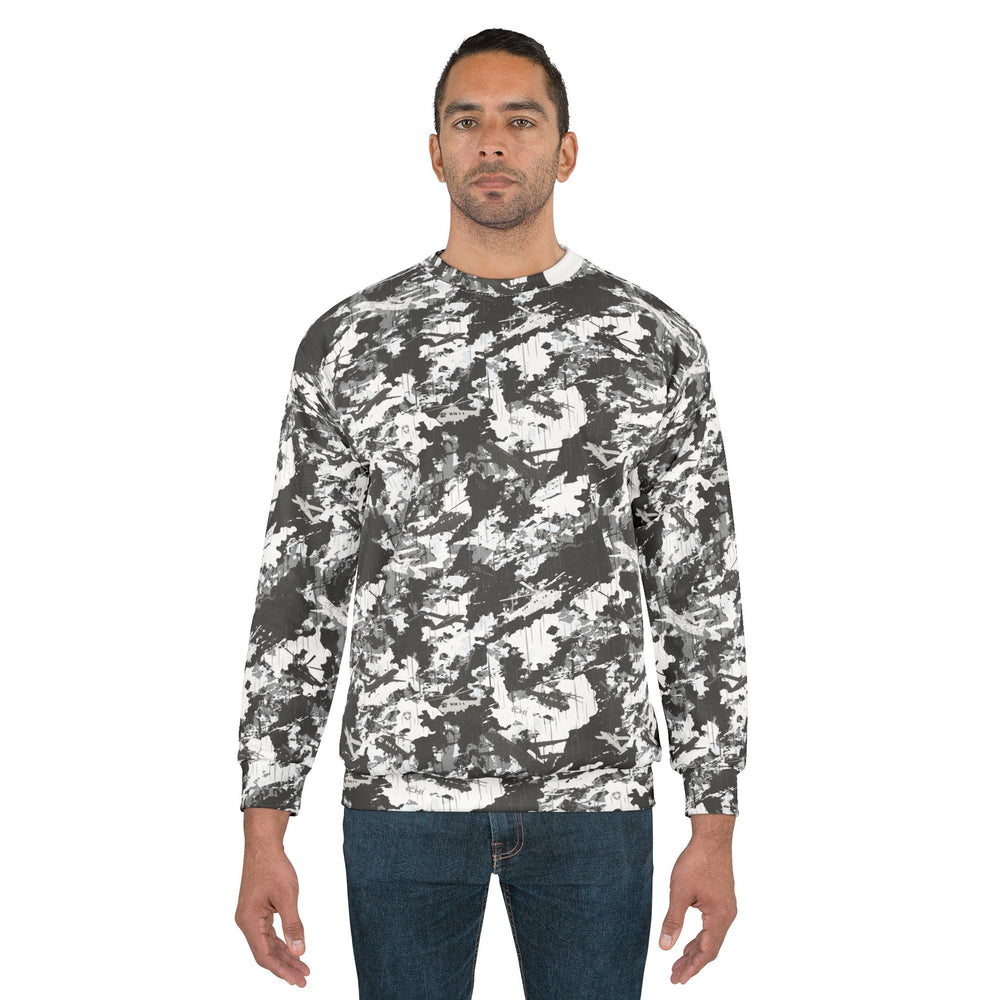 PRESS Camo Unisex Sweatshirt — Grey/Black/White Custom Camouflage by Equippage.com