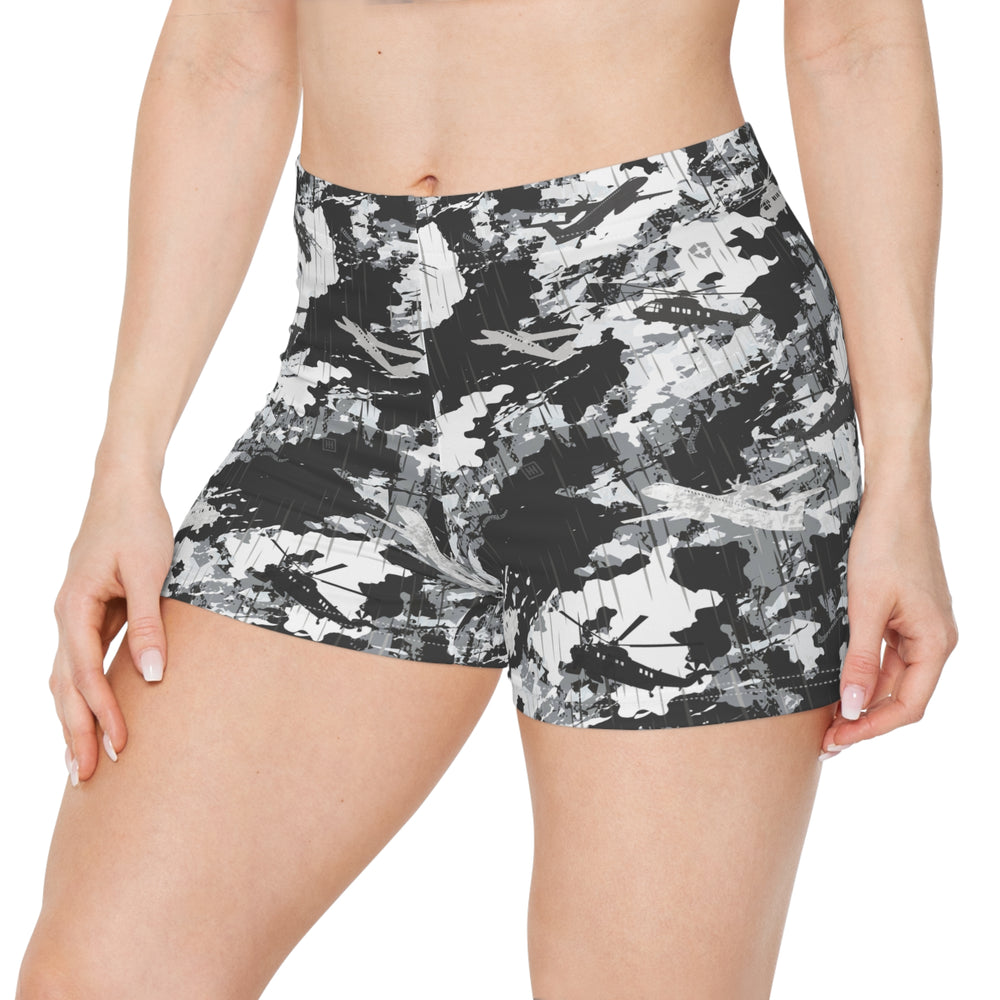 PRESS Camo Women’s Shorts — Exercise Yoga Activewear Stretchy Shorts