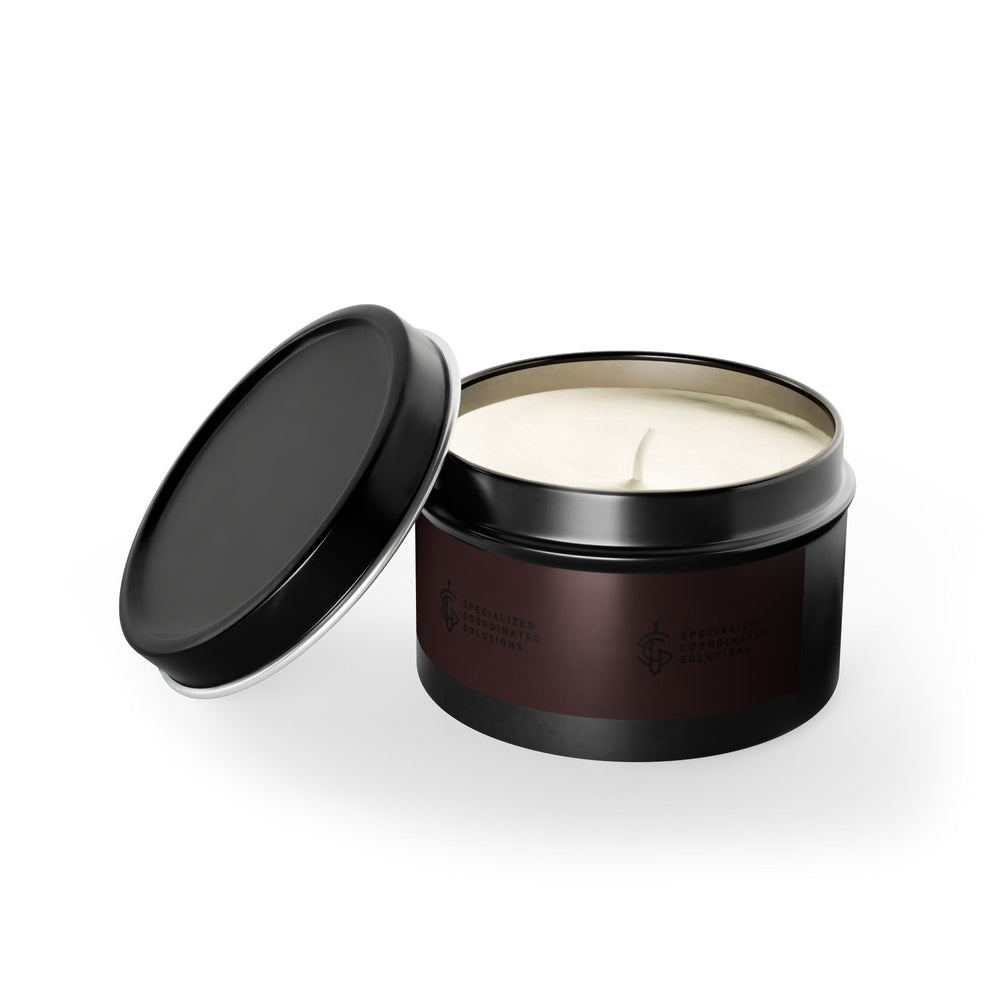 SCS Aromatic Tin Candle — Luxe Scented Travel Candle in Sleek Tin and Subdued Label