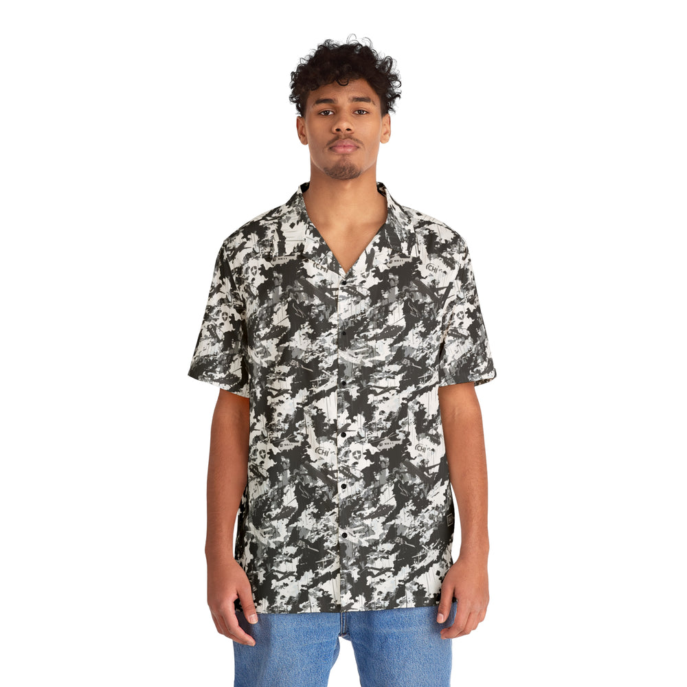 Black & White Abstract Camo Hawaiian Shirt - Equippage.com