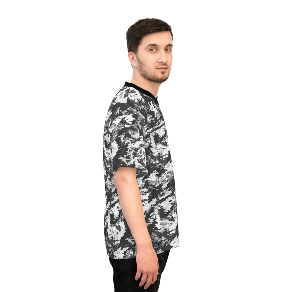 Camo Black & White Football Jersey — All-Over Print Athletic Tee - Equippage.com