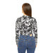 Women's V-Neck Long Sleeve Shirt - Black & White All-Over Print - Equippage.com