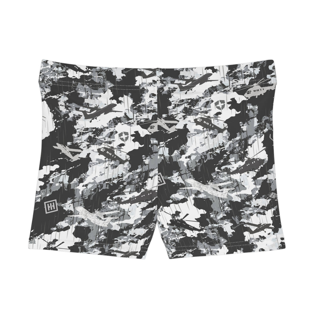 Black & White Camo Women's Shorts — All-Over Print Activewear - Equippage.com