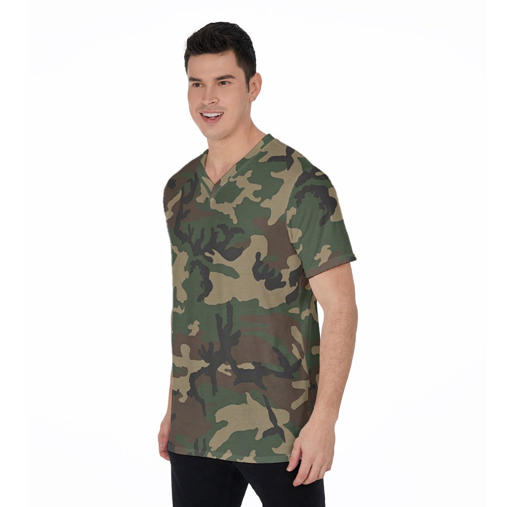 US M81 Woodland Camo V-Neck T-Shirt