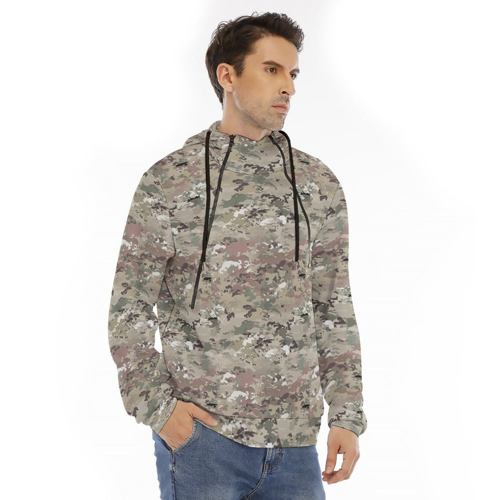 All-Over Print Men's Hoodie With Placket Double Zipper