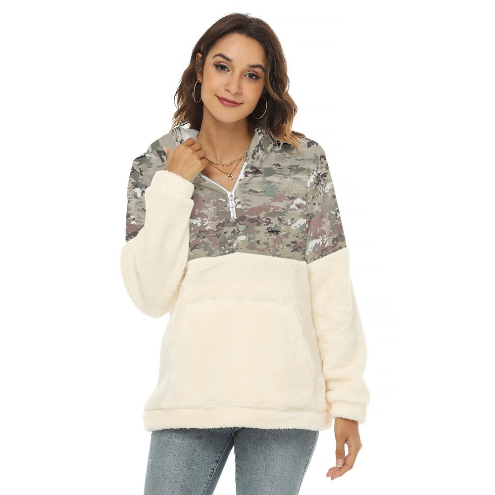 Women's Borg Fleece Hoodie With Half Zip