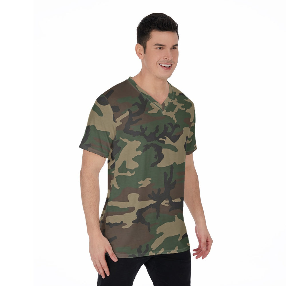 US M81 Woodland Camo V-Neck T-Shirt