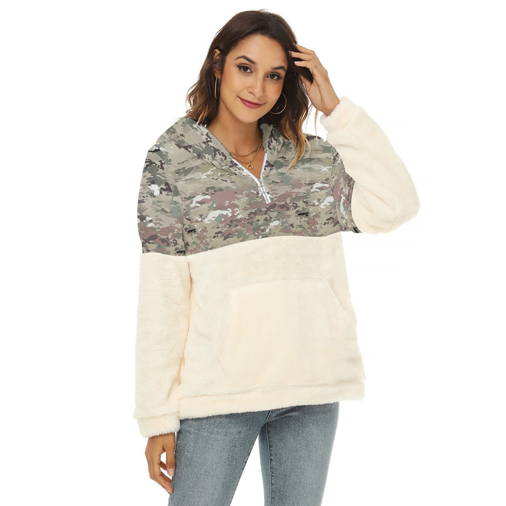 Women's Borg Fleece Hoodie With Half Zip