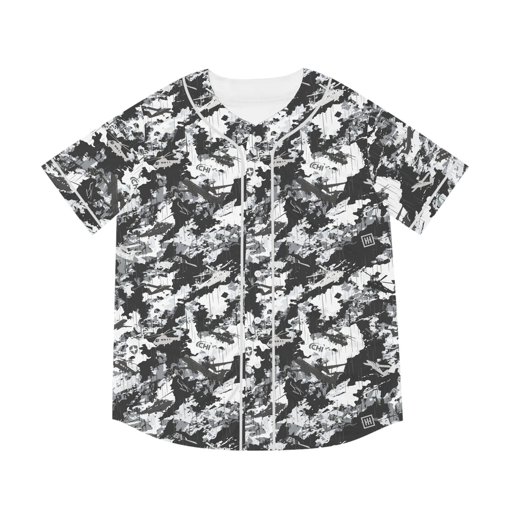 Men's Camo Baseball Jersey — Black & White Abstract All-Over Print - Equippage.com