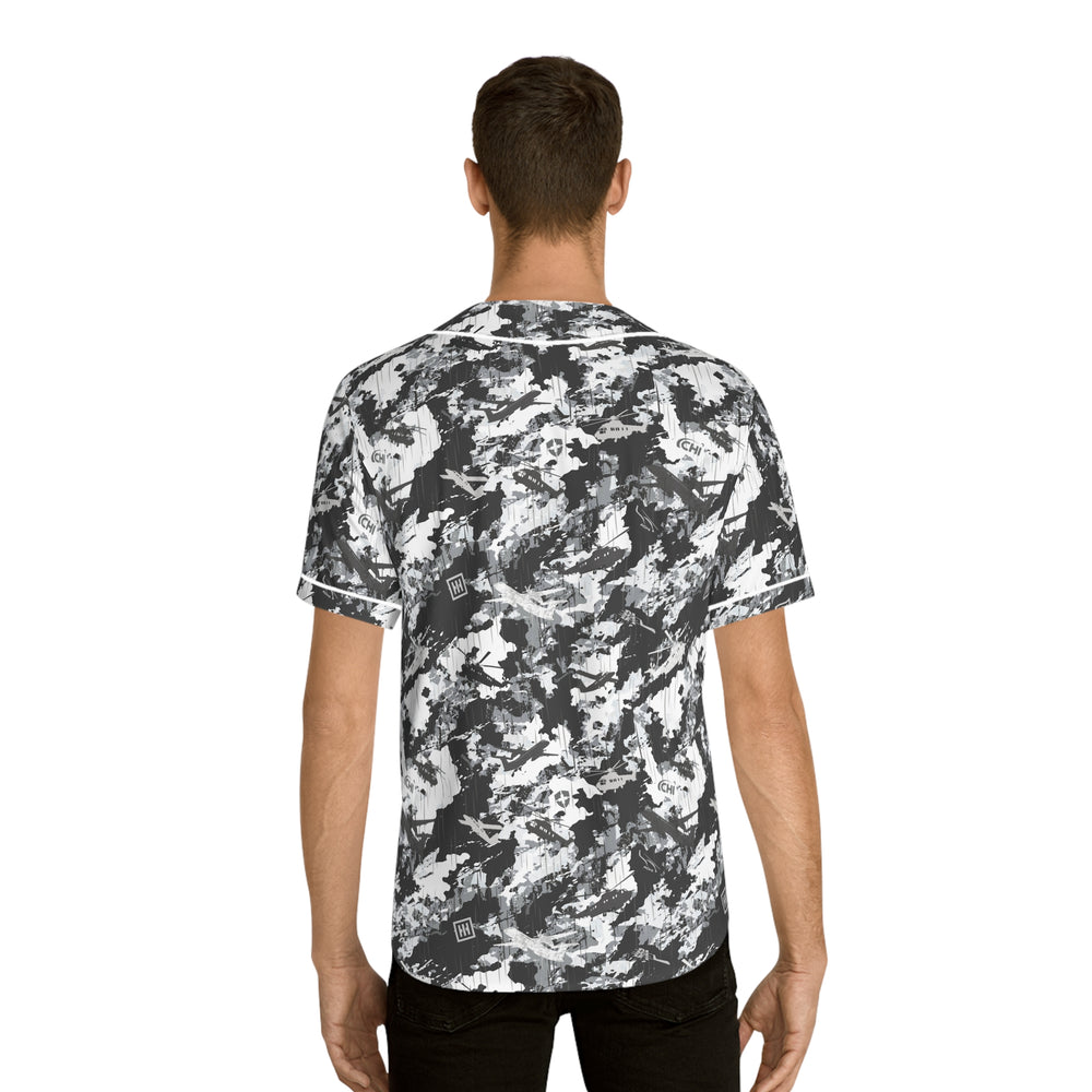 Men's Camo Baseball Jersey — Black & White Abstract All-Over Print - Equippage.com