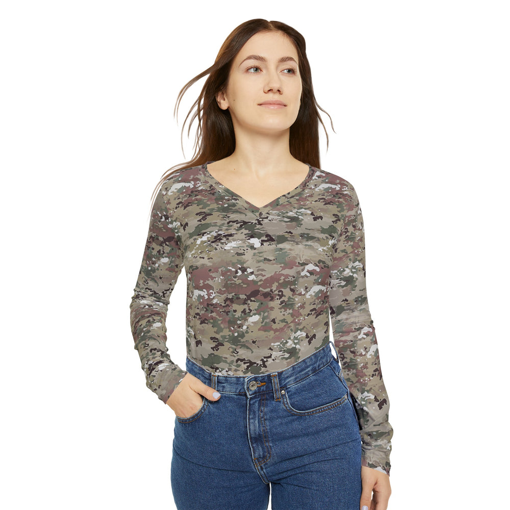 Scorpion Camouflage Women's Long Sleeve V-neck Shirt By Equippage.com