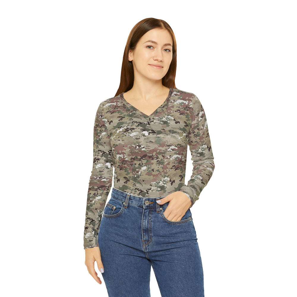 Scorpion Camouflage Women's Long Sleeve V-neck Shirt By Equippage.com