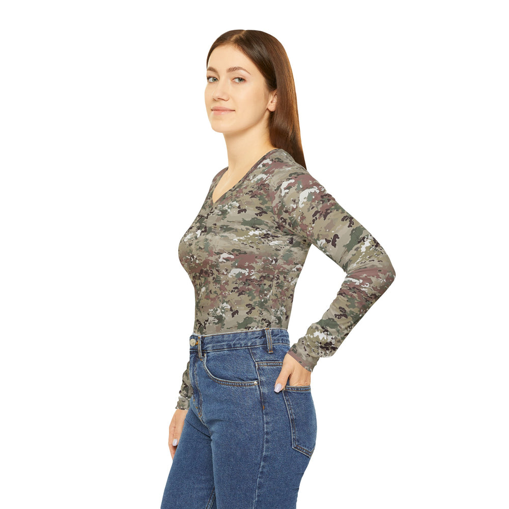 Scorpion Camouflage Women's Long Sleeve V-neck Shirt By Equippage.com