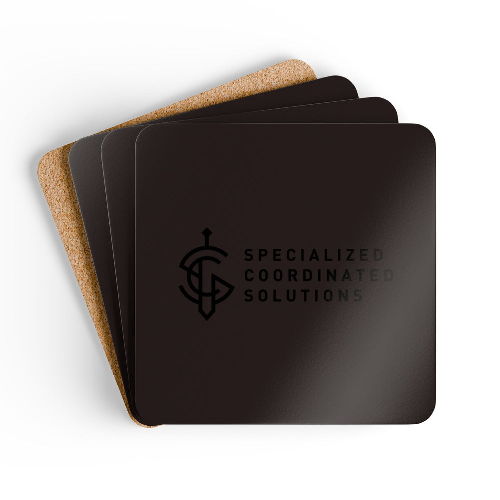 SCS Coasters — Black Logo Cork-Back Drink Coaster Set (Set of 4)