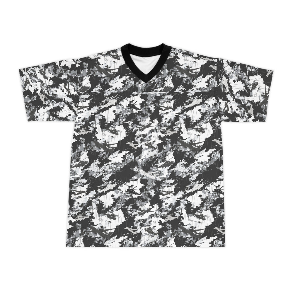 PRESS Camo Unisex Football Jersey — Grey/Black/White Camouflage Print Athletic Sports Tee