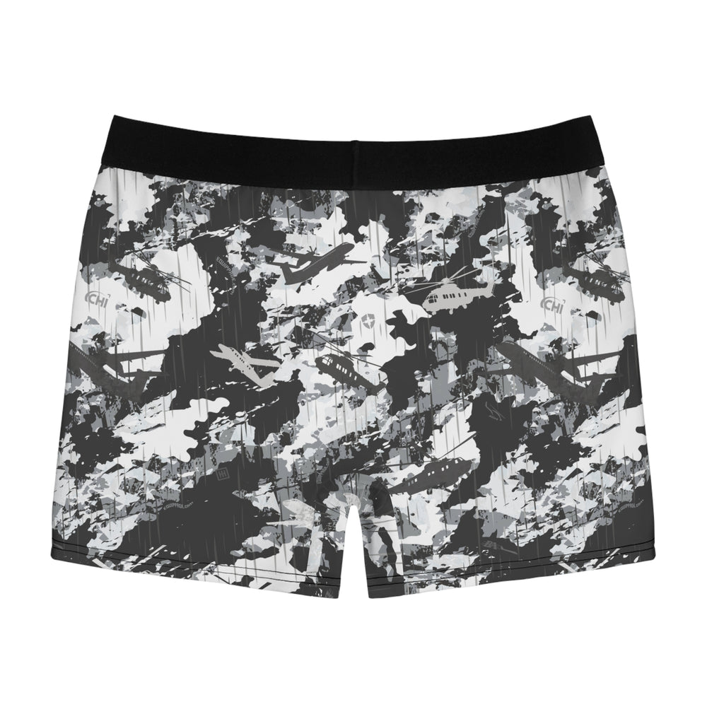 PRESS Camo Men’s Boxer Briefs — Grey/Black/White Camouflage Aircraft Pattern