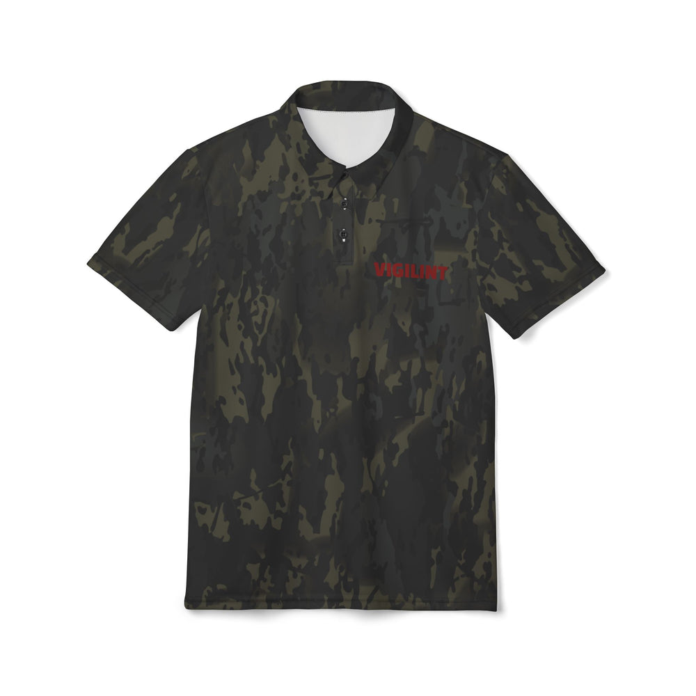 VIGILINT Black Camo Polo Shirt — Subtle Left Chest Logo (PRESS/cWRN/PR)