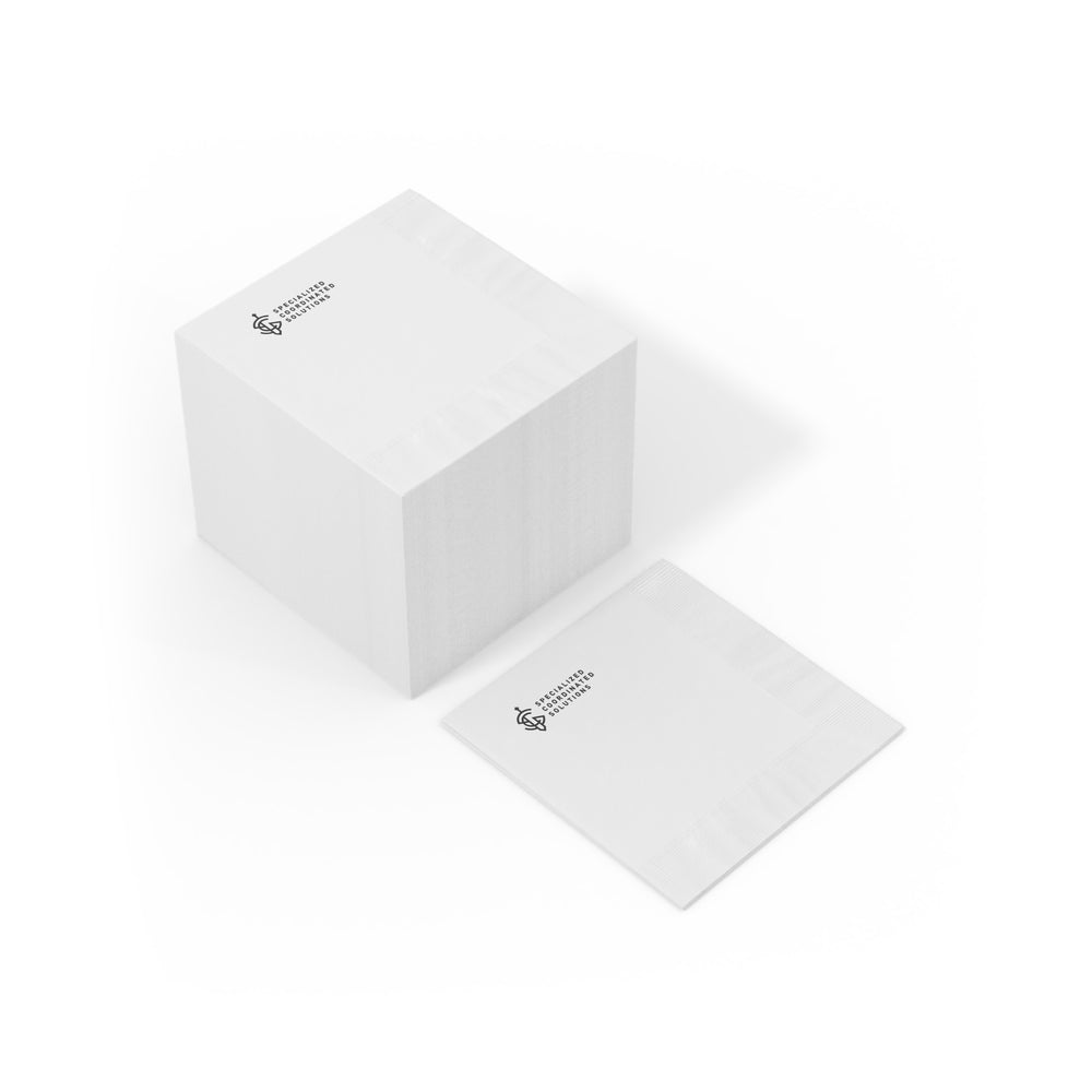SCS Planning Napkin- discuss, plan, review, analyze, update, execute, review — White Coined Cocktail Napkin for Events & Branding