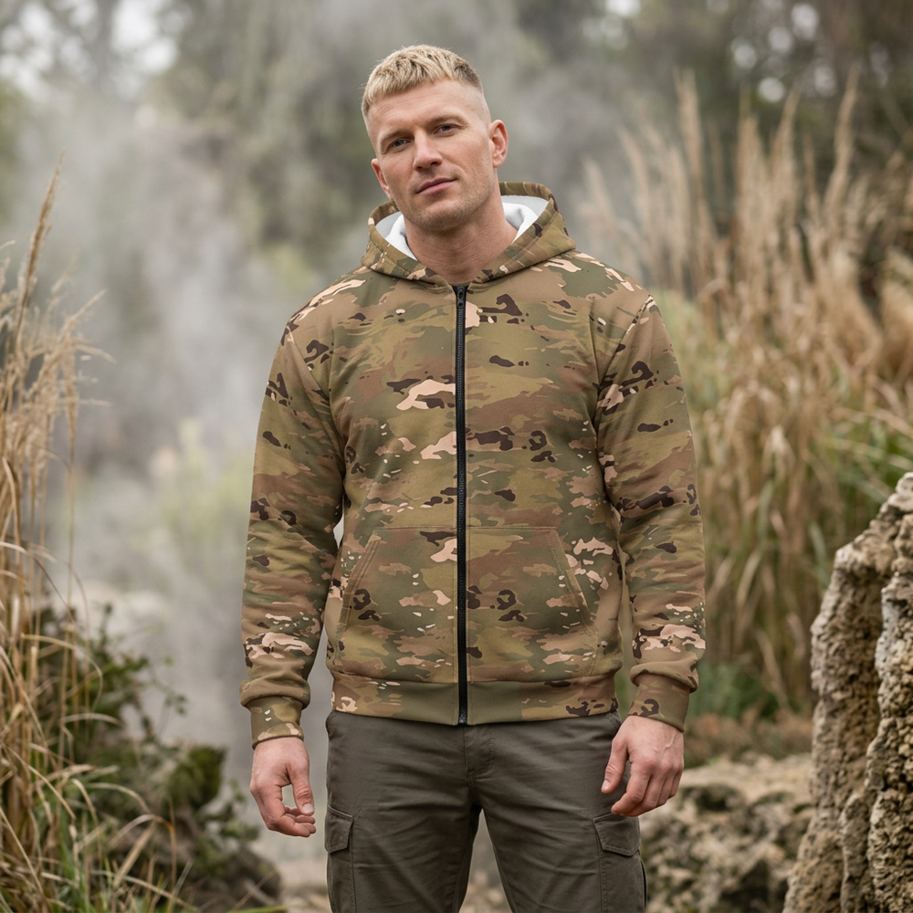 Scorpion W2 Camouflage Zip Hoodie — All-Over Camo Full-Zip Jacket