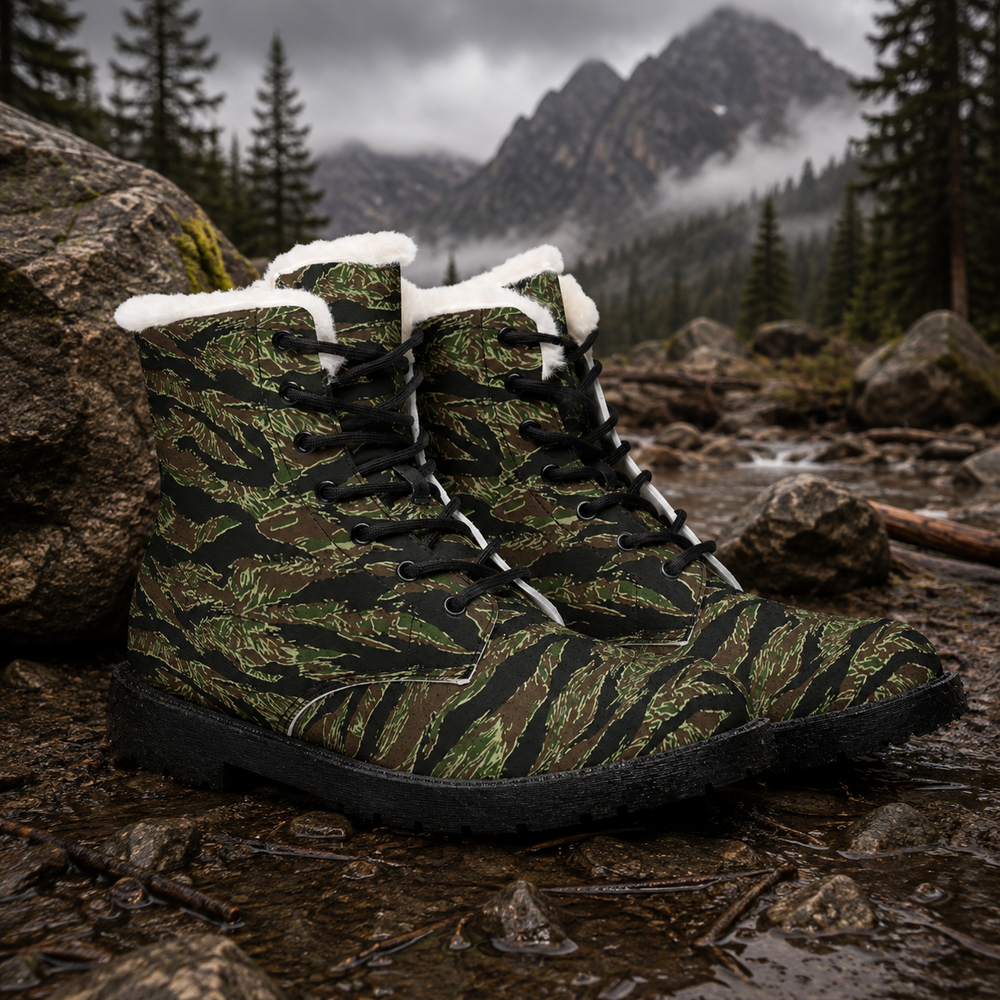 US Tigere Stripe Camo Men's Fur and Leather Boots
