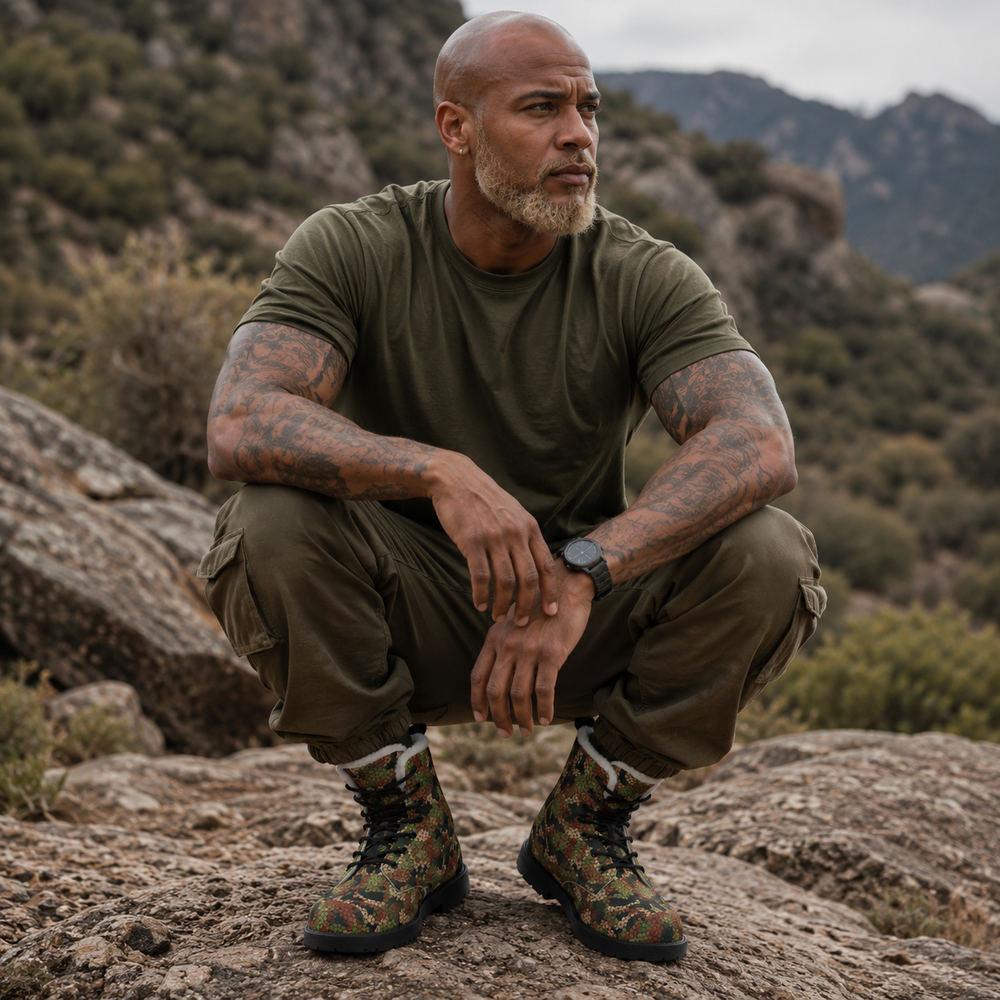Columbian Chameleon Bicentennial Camo Men's Fur and Leather Boots