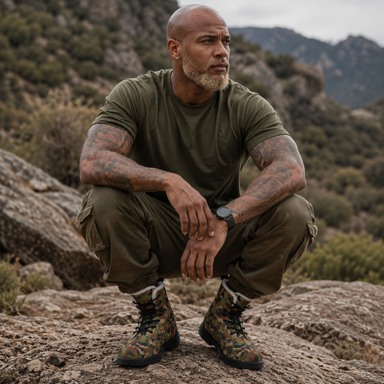 Columbian Chameleon Bicentennial Camo Men's Fur and Leather Boots - Equippage.com