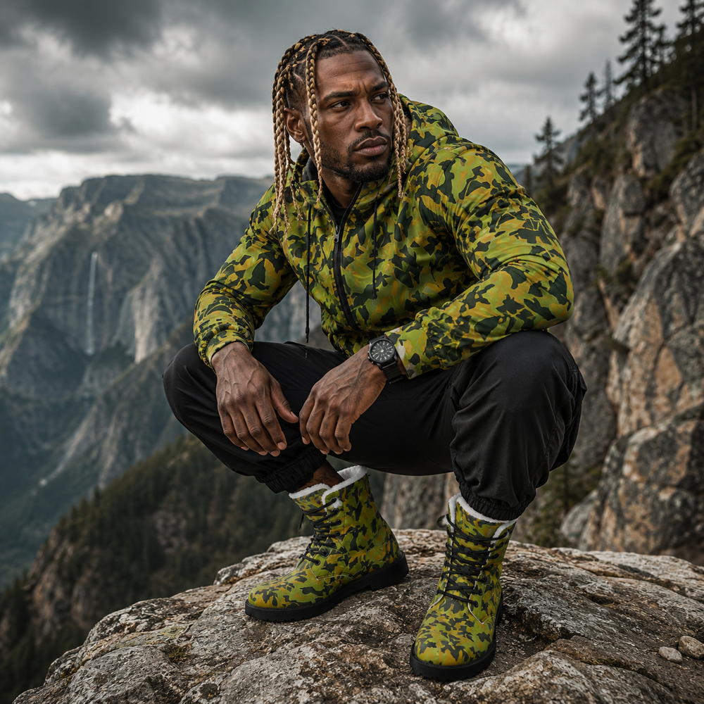 Cuban Elm Leaf Camo Men's Fur and Leather Boots