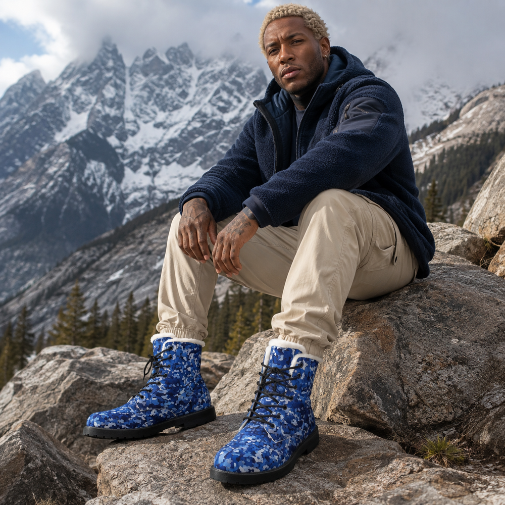 Belgian M19 NFP-Navy Camo Men's Fur and Leather Boots