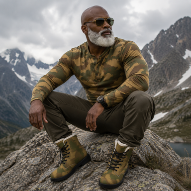 British Denison Airborne Camo Men's Fur and Leather Boots - Equippage.com