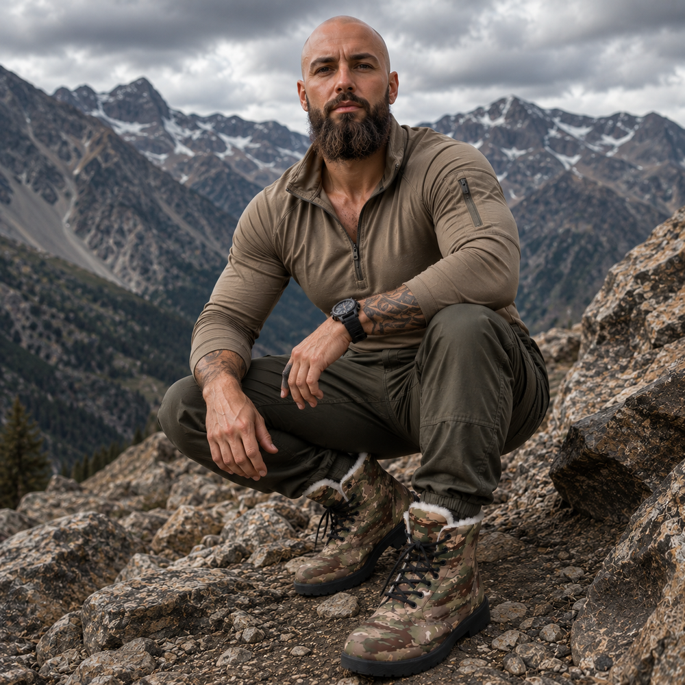 French BME Camo Men's Fur and Leather Boots