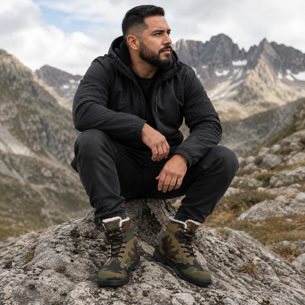 French CCE Camo Men's Fur and Leather Boots