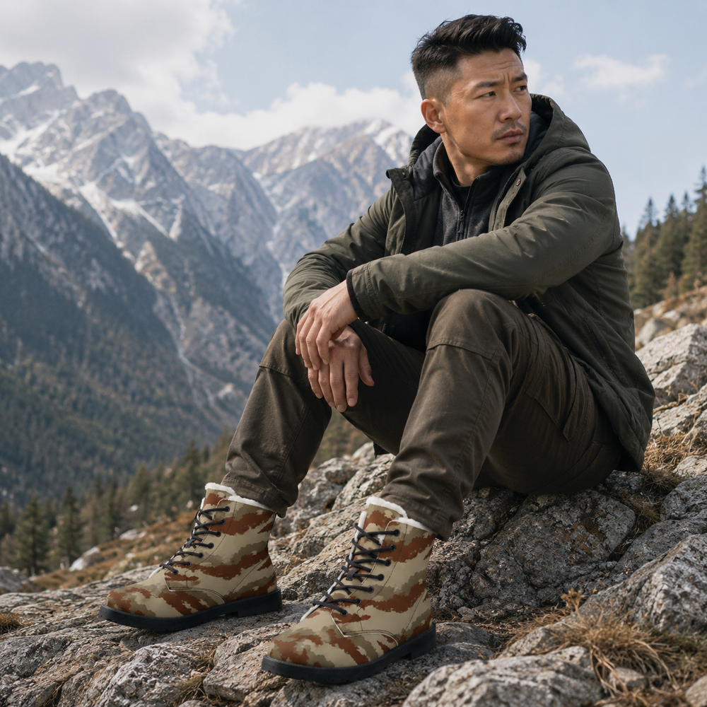 French Daguet Camo Men's Fur and Leather Boots