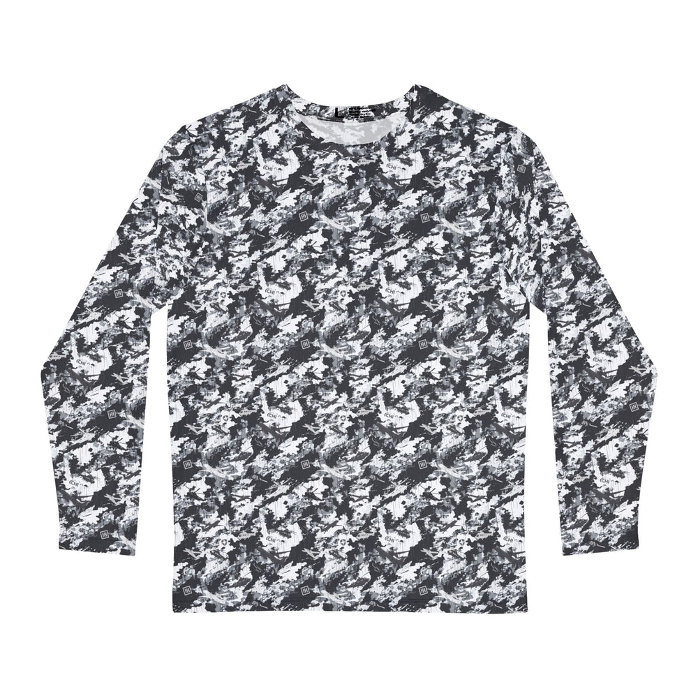 Men's Long Sleeve Shirt — Black & White Camo All-Over Print - Equippage.com